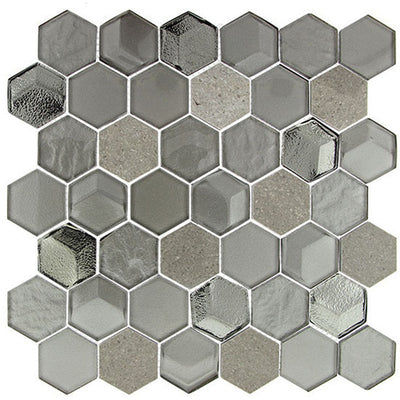 Queens Lair 2" Hexagon 11.88" x 12" Marble & Glass Mosaic
