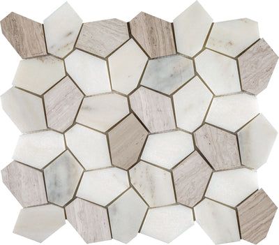 Aspire Stone Polygon Pebbles 10" x 12" Marble Mosaic