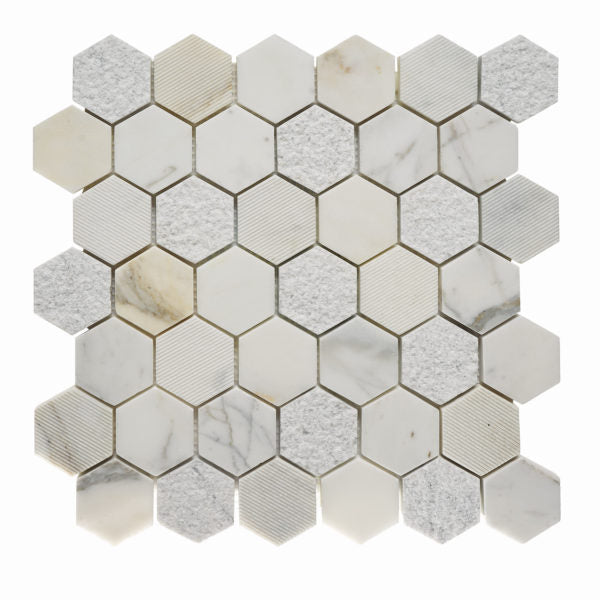 Patara Stone Marble 8MM 2" Hexagon 12" x 12" Marble Mosaic