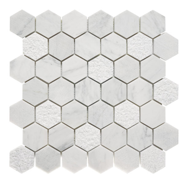 Patara Stone Marble 2" Hexagon 12" x 12" Marble Mosaic