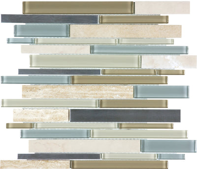 Tesoro Stone-Stainless Linear 12" x 12" Glass Mosaic