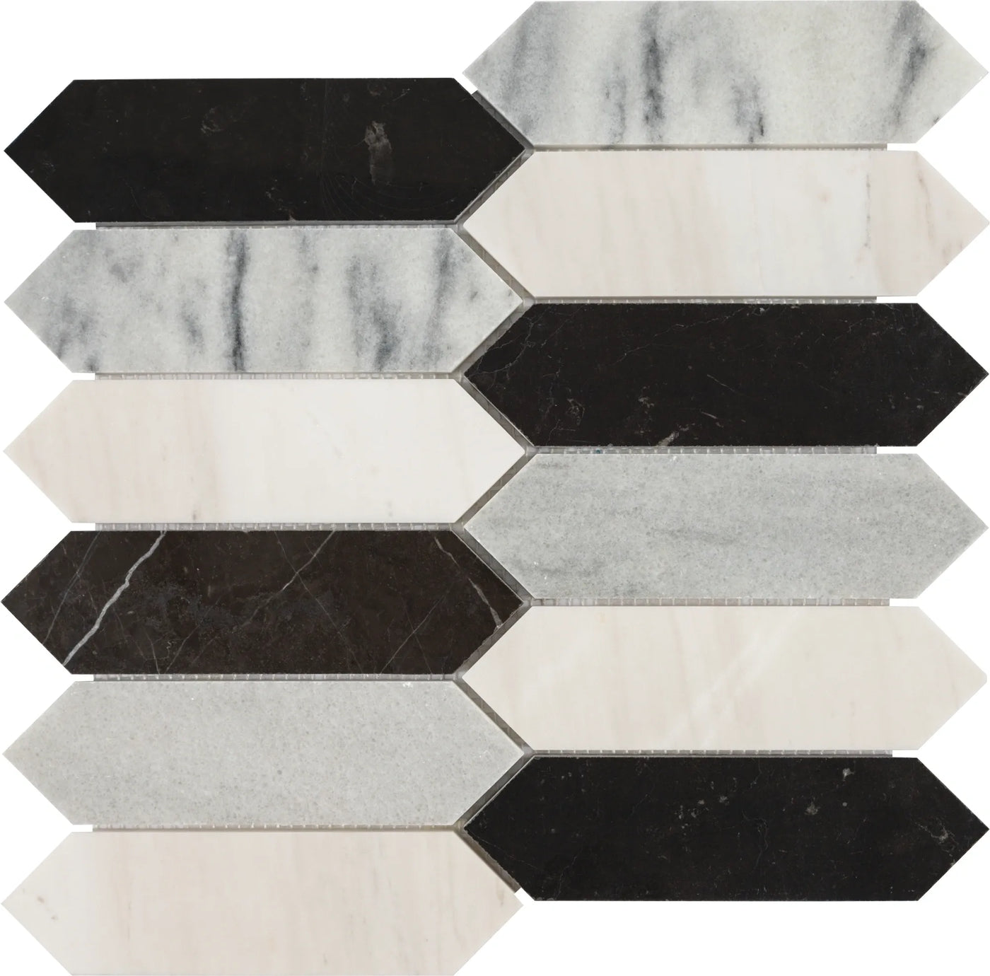 Aspire Stone Studio Blend 2 x 6 Picket 12" x 12" Marble Mosaic