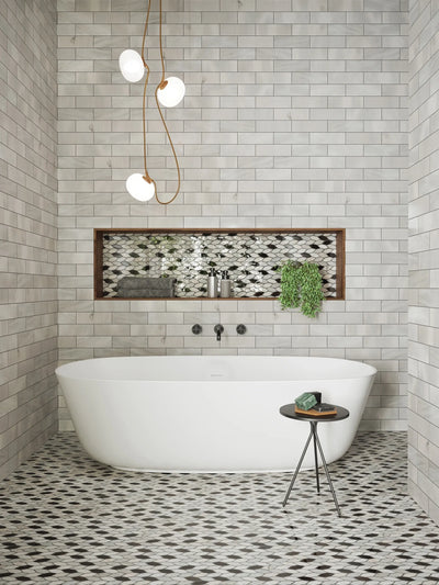 Aspire Stone Studio Blend 1 x 3 Cable Knit 12" x 12" Marble Mosaic