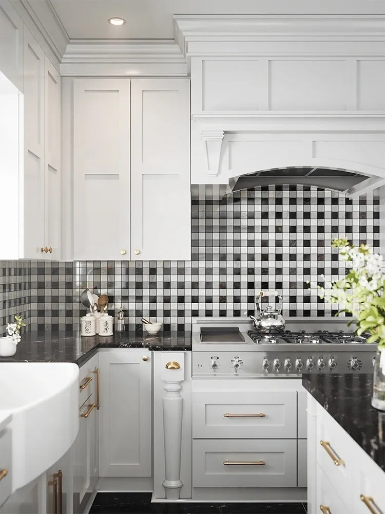 Aspire Stone Studio Blend 2 x 2 Plaid 12" x 12" Marble Mosaic