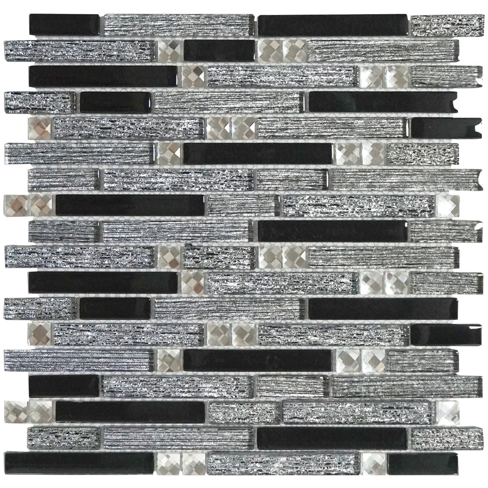 Tesoro Glitz Linear 12" x 12" Glass Mosaic