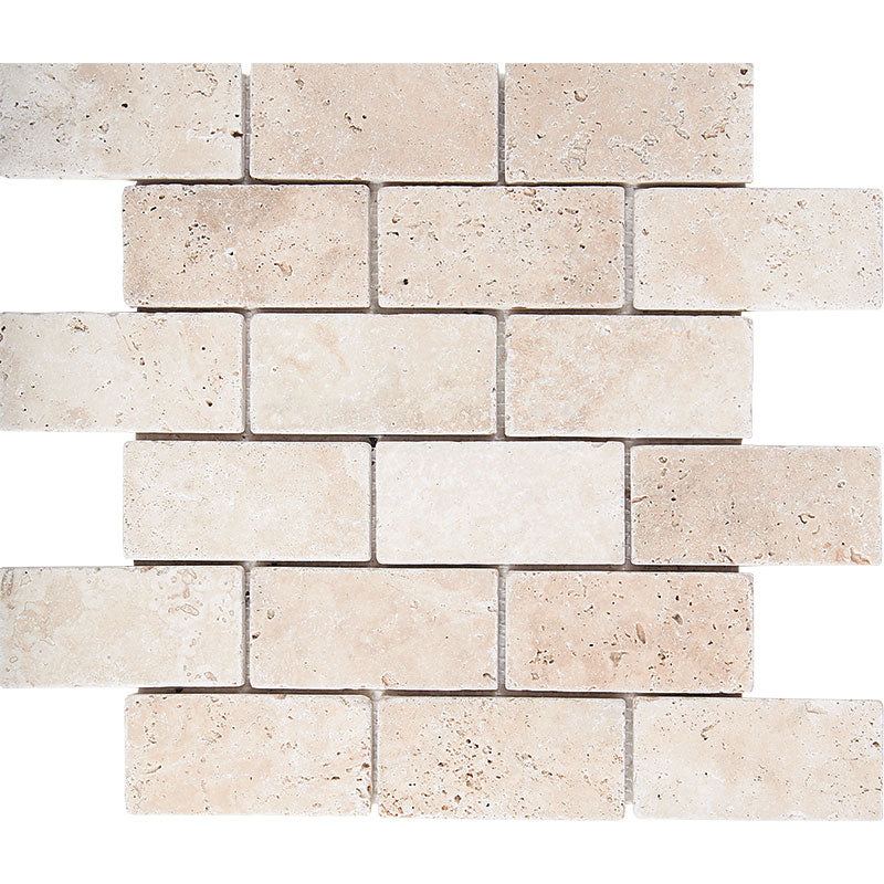 Patara Stone Travertine 2 x 4 Brick 12" x 12" Travertine Mosaic