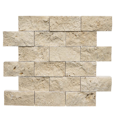 Patara Stone Travertine 2 x 4 Splitface 12" x 12" Travertine Mosaic