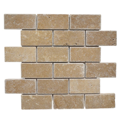 Patara Stone Travertine 2 x 4 Brick 12" x 12" Travertine Mosaic