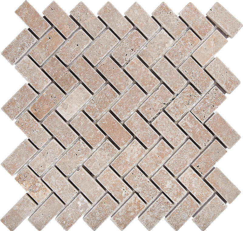 Patara Stone Travertine 1 x 2 Herringbone 12" x 12" Travertine Mosaic