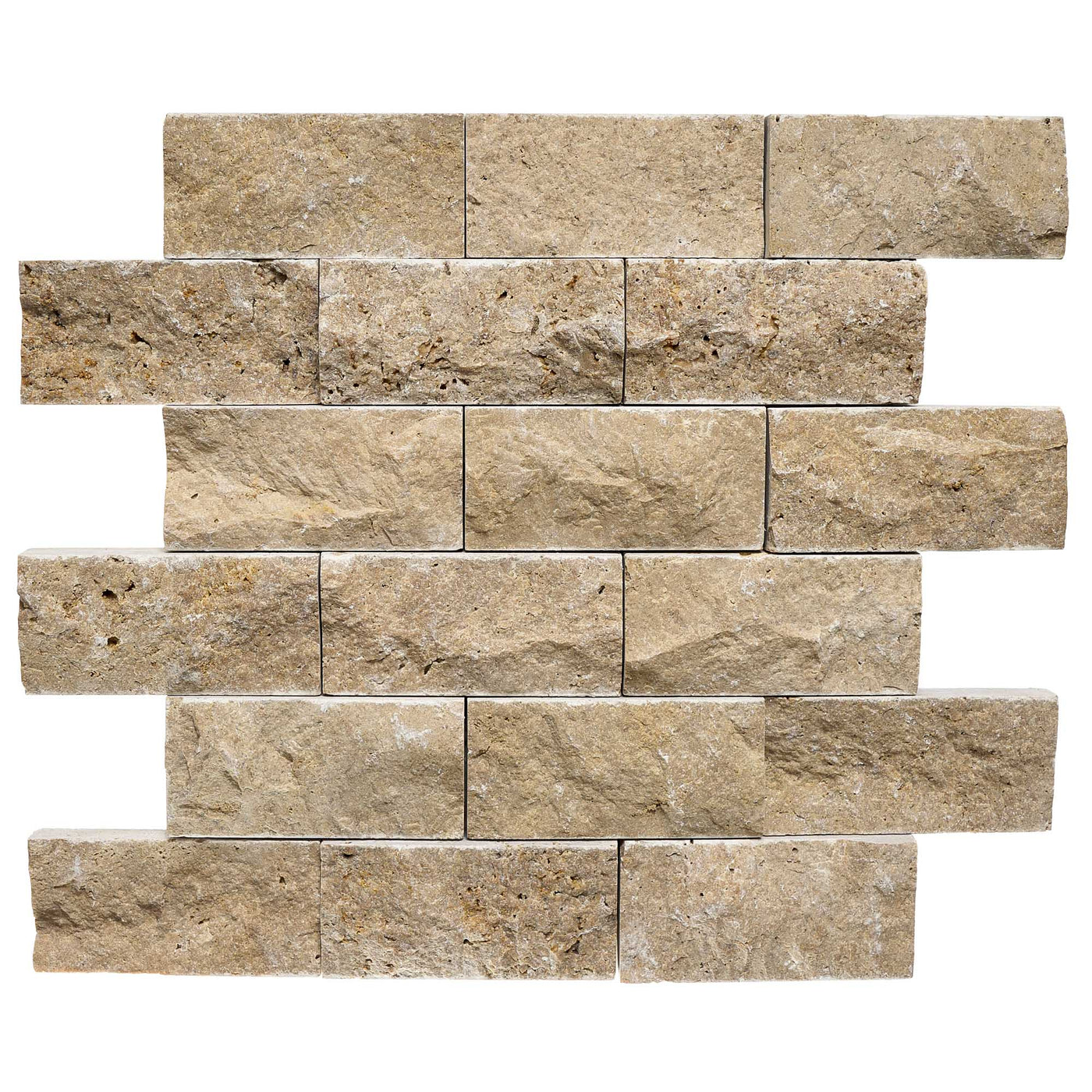 Patara Stone Travertine 2 x 4 Splitface 12" x 12" Travertine Mosaic