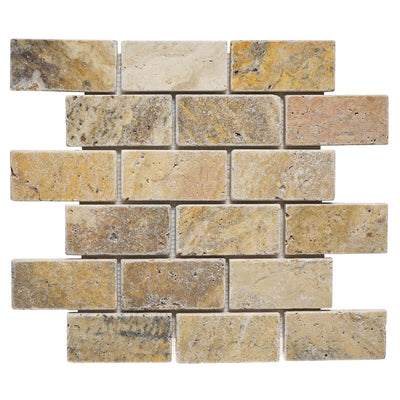 Patara Stone Travertine 2 x 4 Brick 12" x 12" Travertine Mosaic