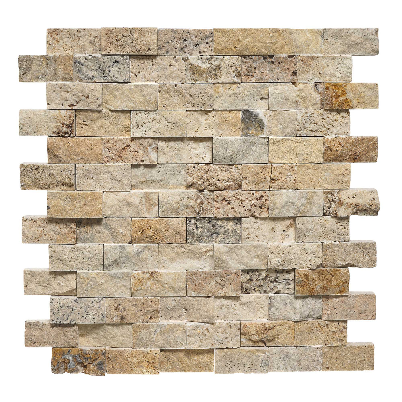 Patara Stone Travertine 1 x 2 Splitface 12" x 12" Travertine Mosaic