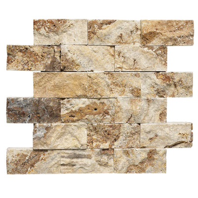 Patara Stone Travertine 2 x 4 Splitface 12" x 12" Travertine Mosaic