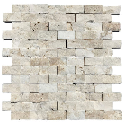 Patara Stone Travertine 1 x 2 Splitface 12" x 12" Travertine Mosaic