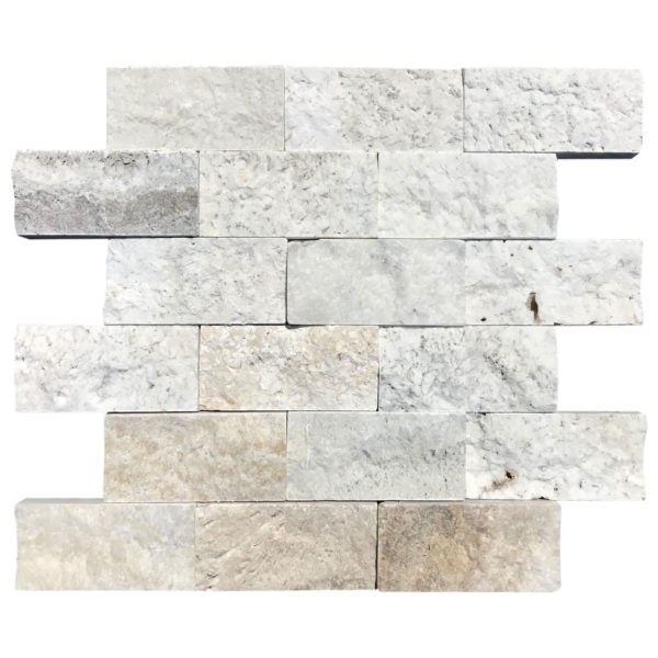 Patara Stone Travertine 2 x 4 Splitface 12" x 12" Travertine Mosaic