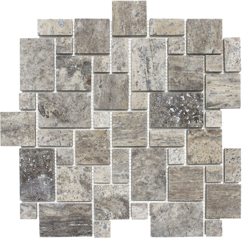 Patara Stone Travertine Mini Versailles 12" x 12" Travertine Mosaic