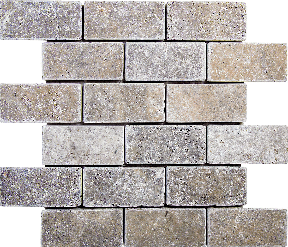 Patara Stone Travertine 2 x 4 Brick 12" x 12" Travertine Mosaic