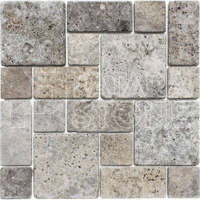 Patara Stone Travertine Roman Pattern 12" x 12" Travertine Mosaic