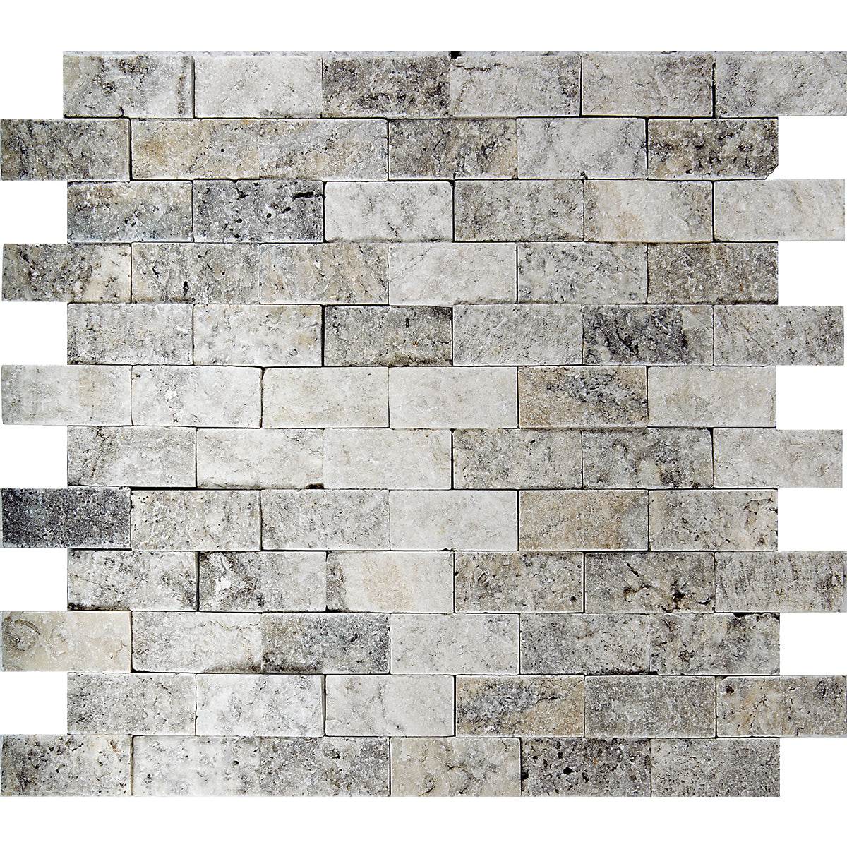 Patara Stone Travertine 1 x 2 Splitface 12" x 12" Travertine Mosaic