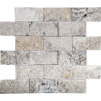 Patara Stone Travertine 2 x 4 Splitface 12" x 12" Travertine Mosaic