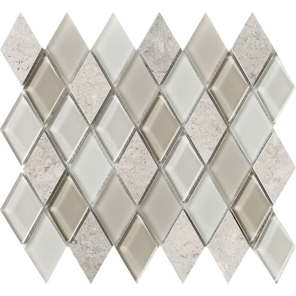 Patara Stone Daimond 11.9" x 12.3" Glass & Marble Mosaic