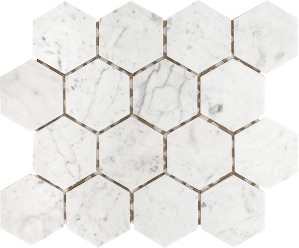 Patara Stone Marble 8MM 3" Hexagon 9.84" x 11.4" Marble Mosaic