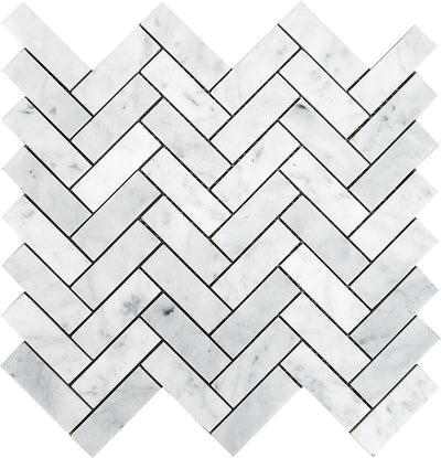 Patara Stone Marble 8MM 1 x 3 Herringbone 12" x 12.8" Marble Mosaic