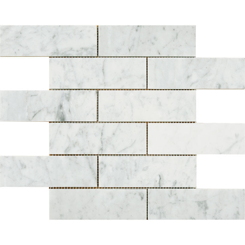 Patara Stone Marble 2 x 6 Brick 12" x 12" Marble Mosaic