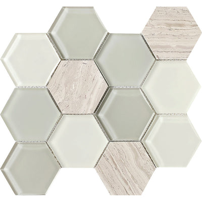 Patara Stone 3" Hexagon 9.09" x 10.55" Glass & Marble Mosaic