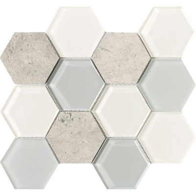 Patara Stone 3" Hexagon 9.09" x 10.55" Glass & Marble Mosaic