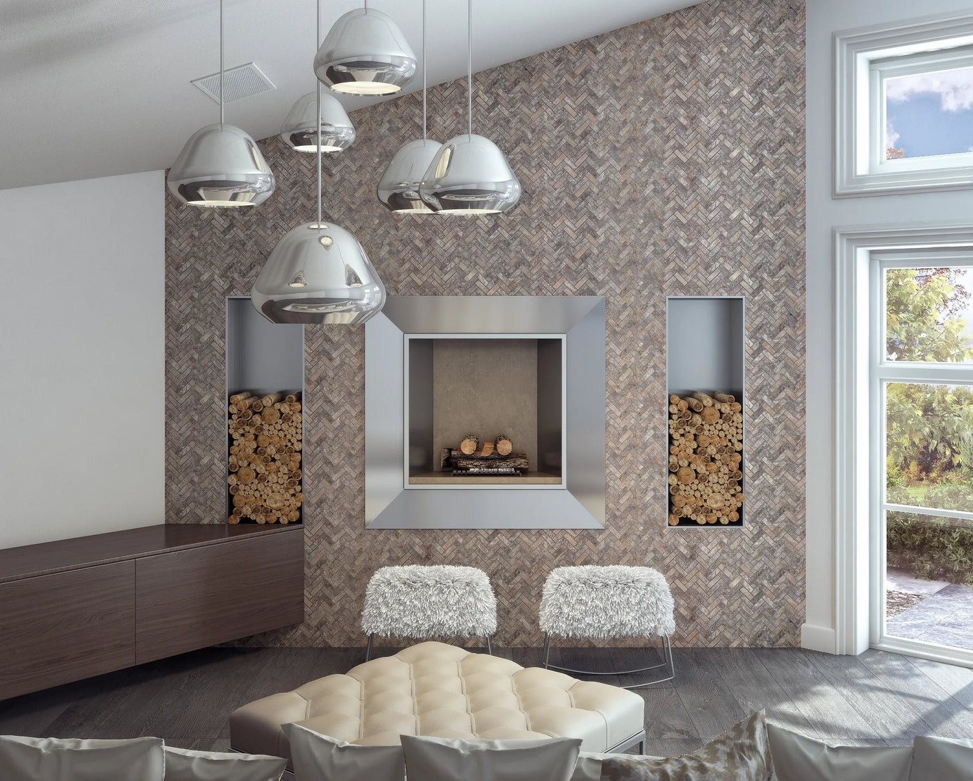 Aspire Stone Travertine 1 x 3 Herringbone 12" x 12" Travertine Mosaic