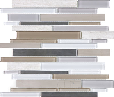 Tesoro Stone-Stainless Linear 12" x 12" Glass Mosaic