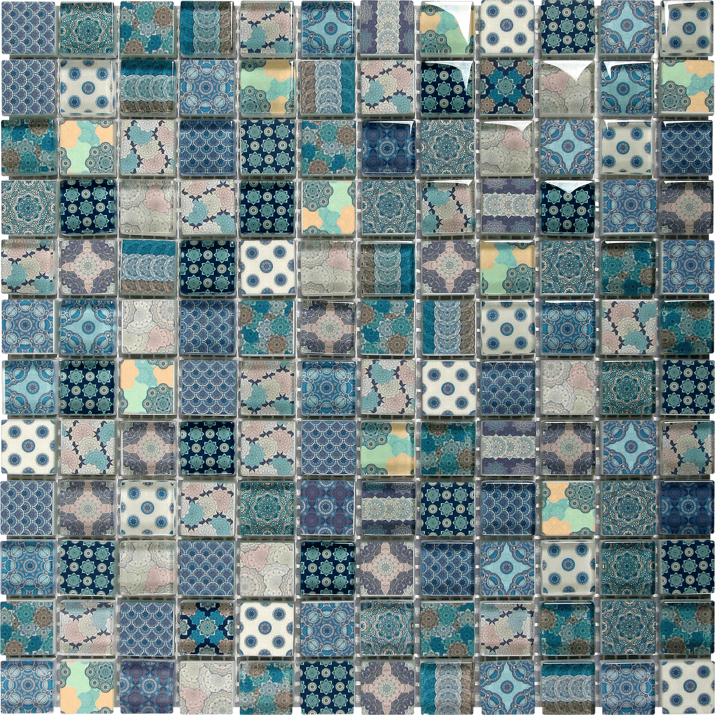 Bati Orient Mix 1 x 1 11.8" x 11.8" Glass Mosaic