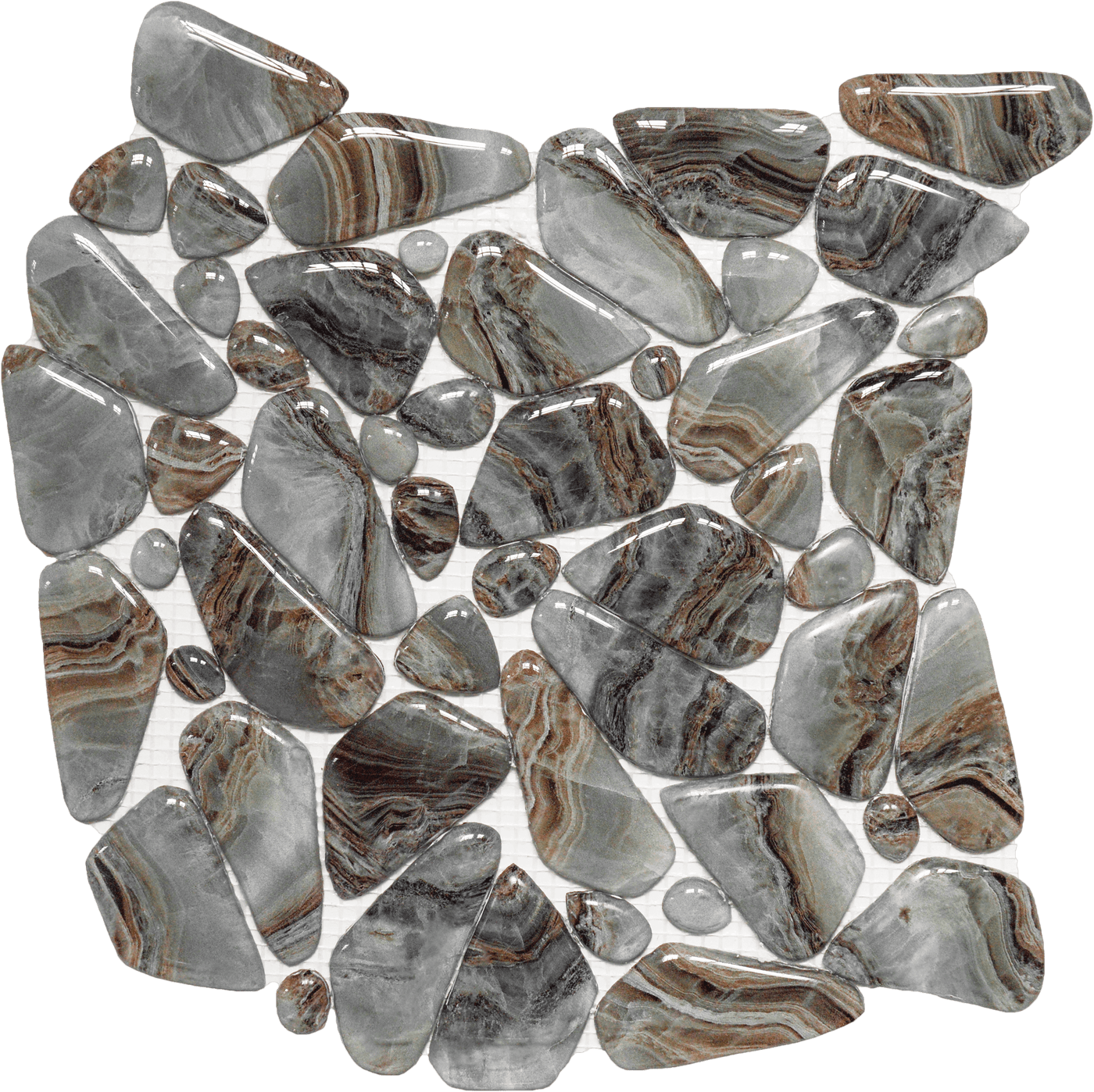 Bati Orient Mix Pattern Pebble 11.4" x 11.4" Glass Mosaic