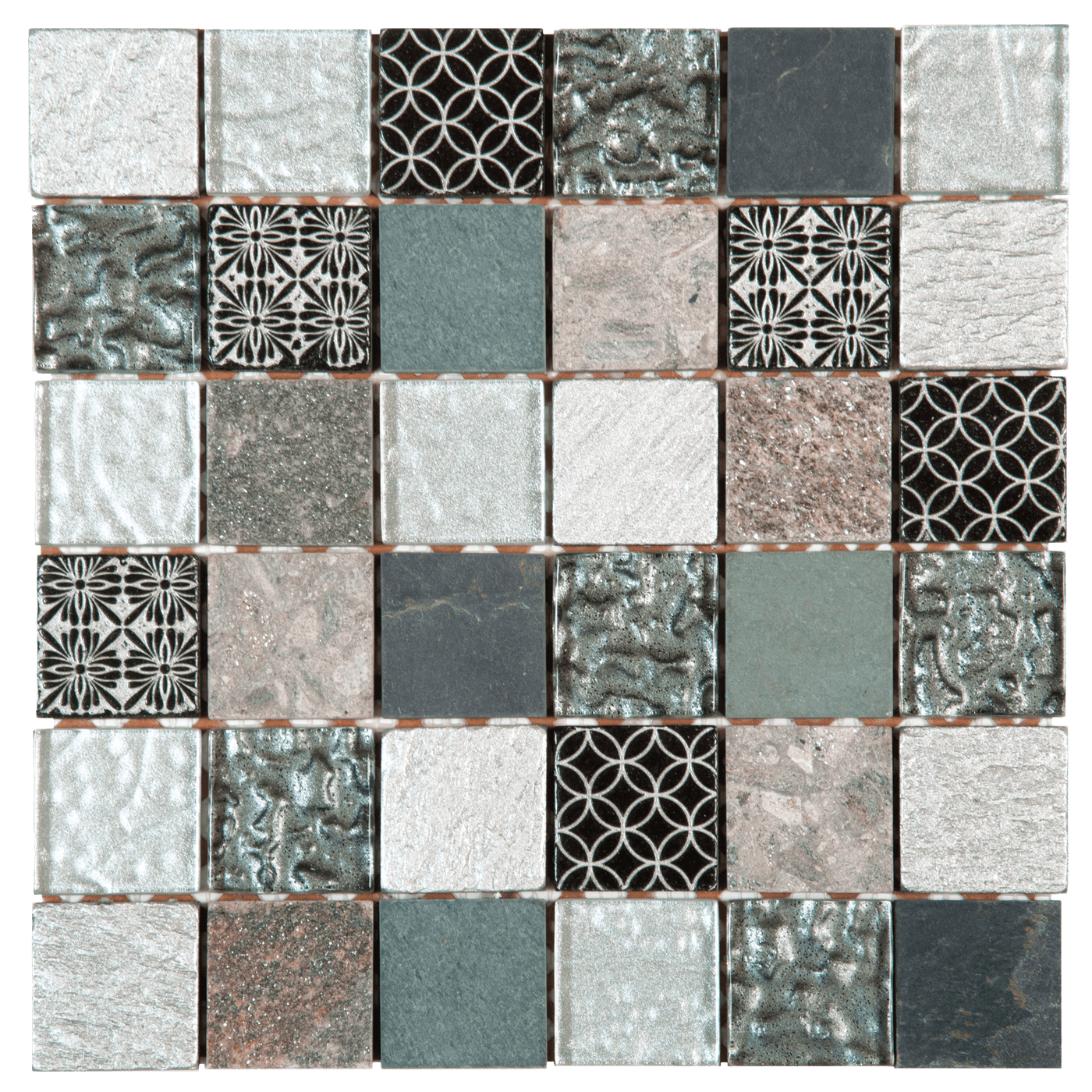 Bati Orient Mix 2 x 2 12" x 12" Glass & Quartzite Mosaic