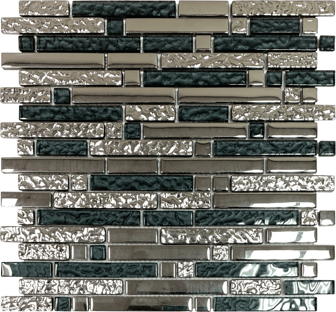 Bati Orient Mix Strip 0.63 x 0.63 11.8" x 11.8" Chrome & Glass Mosaic