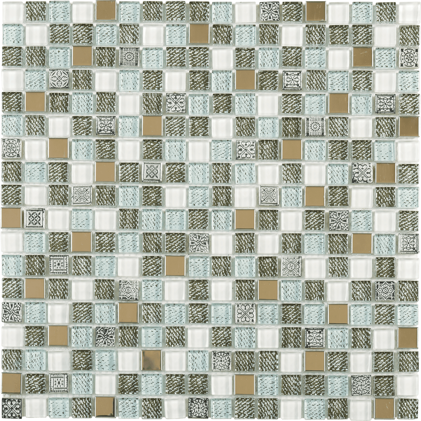 Bati Orient Mix 0.63 x 0.63 12" x 12" Steel & Glass Mosaic