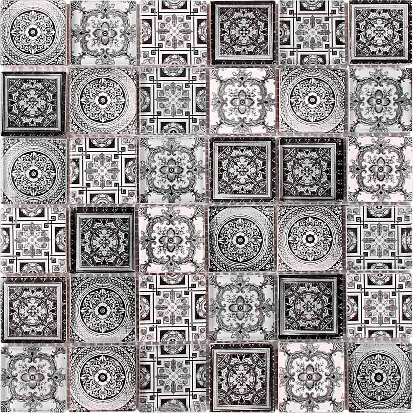 Bati Orient Patchwork Pattern 11.8" x 11.8" Glass Mosaic