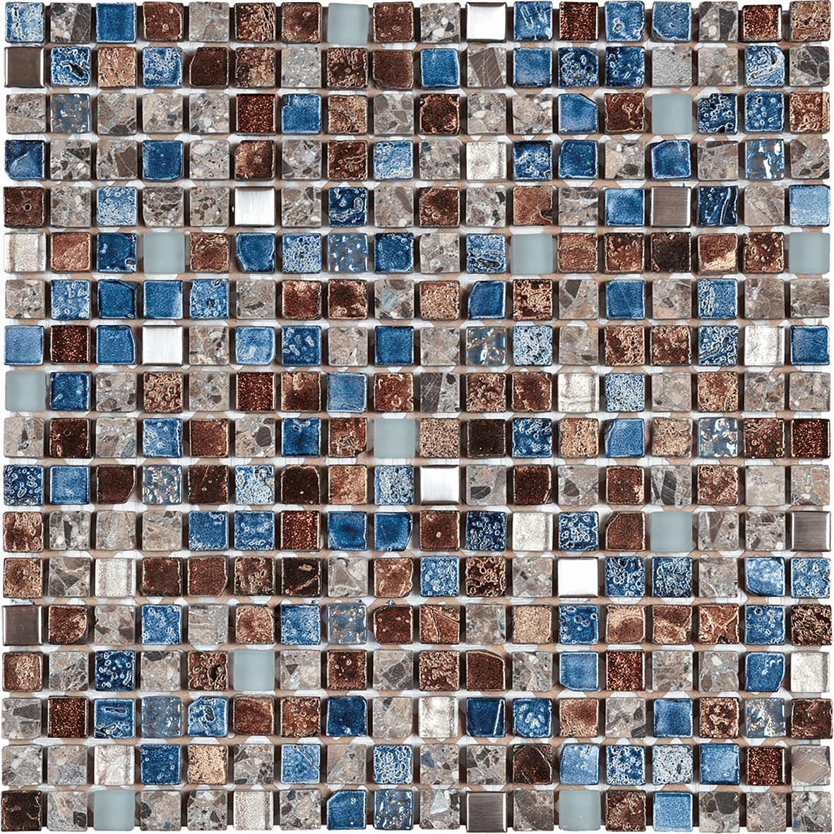 Bati Orient Mix 0.63 x 0.63 12" x 12" Steel & Glass Mosaic