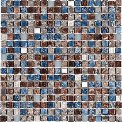 Bati Orient Mix 0.63 x 0.63 12" x 12" Steel & Glass Mosaic