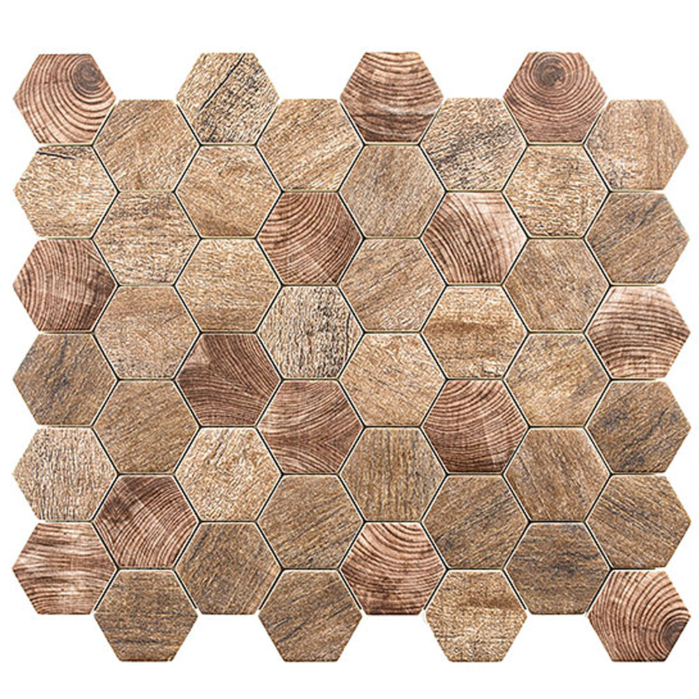Woodland 2" Hexagon 11.13" x 12.88" Recycled Glass Mosaic