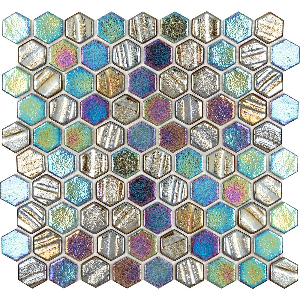 Tesoro Aquatica Illusions 1" Hex 11.25" x 12" Glass Mosaic