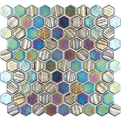 Tesoro Aquatica Illusions 1" Hex 11.25" x 12" Glass Mosaic