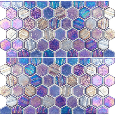 Tesoro Aquatica Illusions 1" Hex Waterline 11.5" x 12" Glass Mosaic