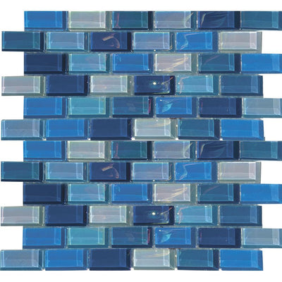 Tesoro Aquatica Lux Aqua 1 x 2 12" x 12" Glass Mosaic