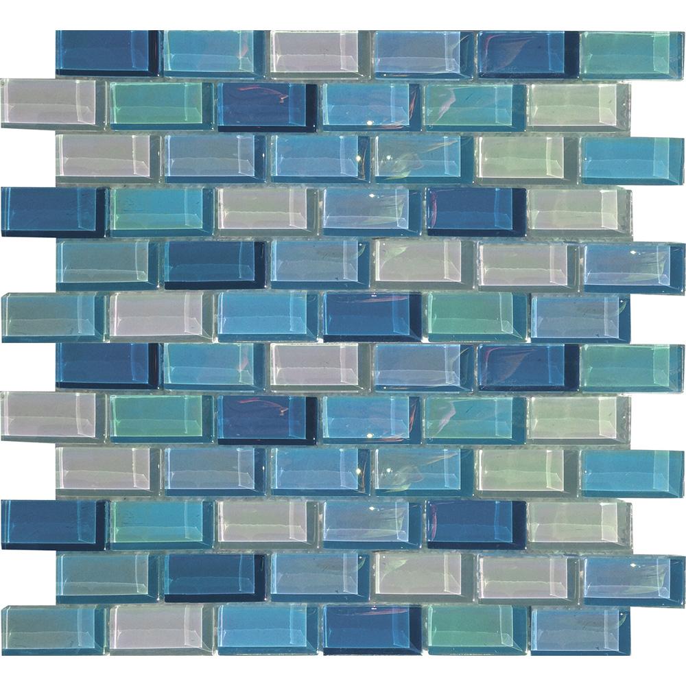 Tesoro Aquatica Lux Aqua 1 x 2 12" x 12" Glass Mosaic