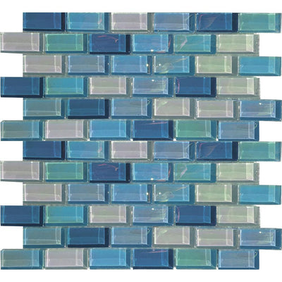 Tesoro Aquatica Lux Aqua 1 x 2 12" x 12" Glass Mosaic