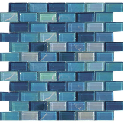 Tesoro Aquatica Lux Aqua 1 x 2 12" x 12" Glass Mosaic