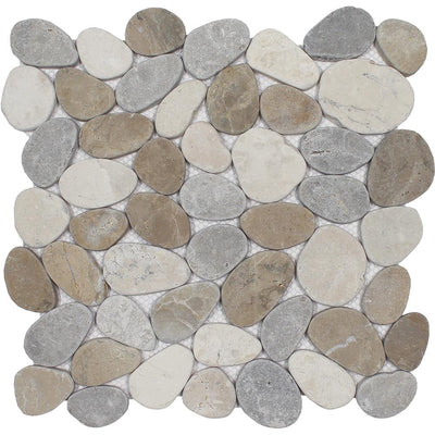 Tesoro Aquatica Ocean Stones Coin 11.25" x 11.25" Natural Stone Mosaic