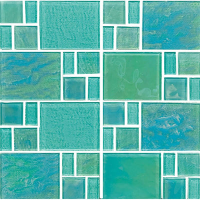 Tesoro Aquatica Piazza Random 11.75" x 11.75" Glass Mosaic